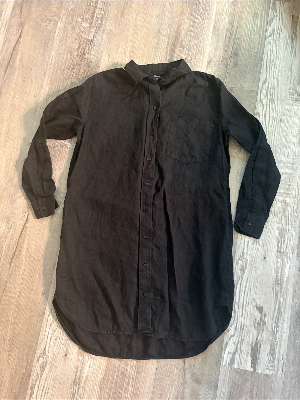 Quince European 100% Linen Black Button-Front Long Shirt Dress Size Small - Picture 2 of 7